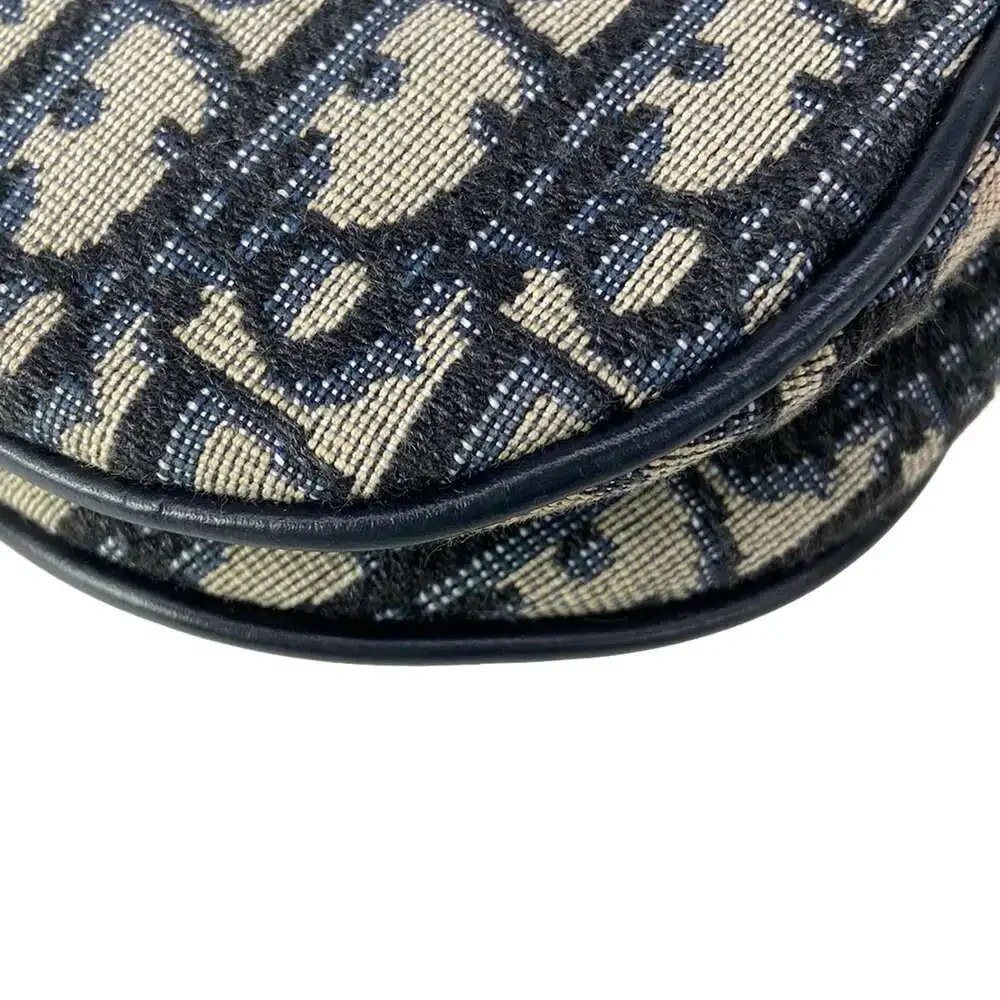 Christian Dior Saddlebag / Trotter Handbag Navy Cream Jacquard Leather